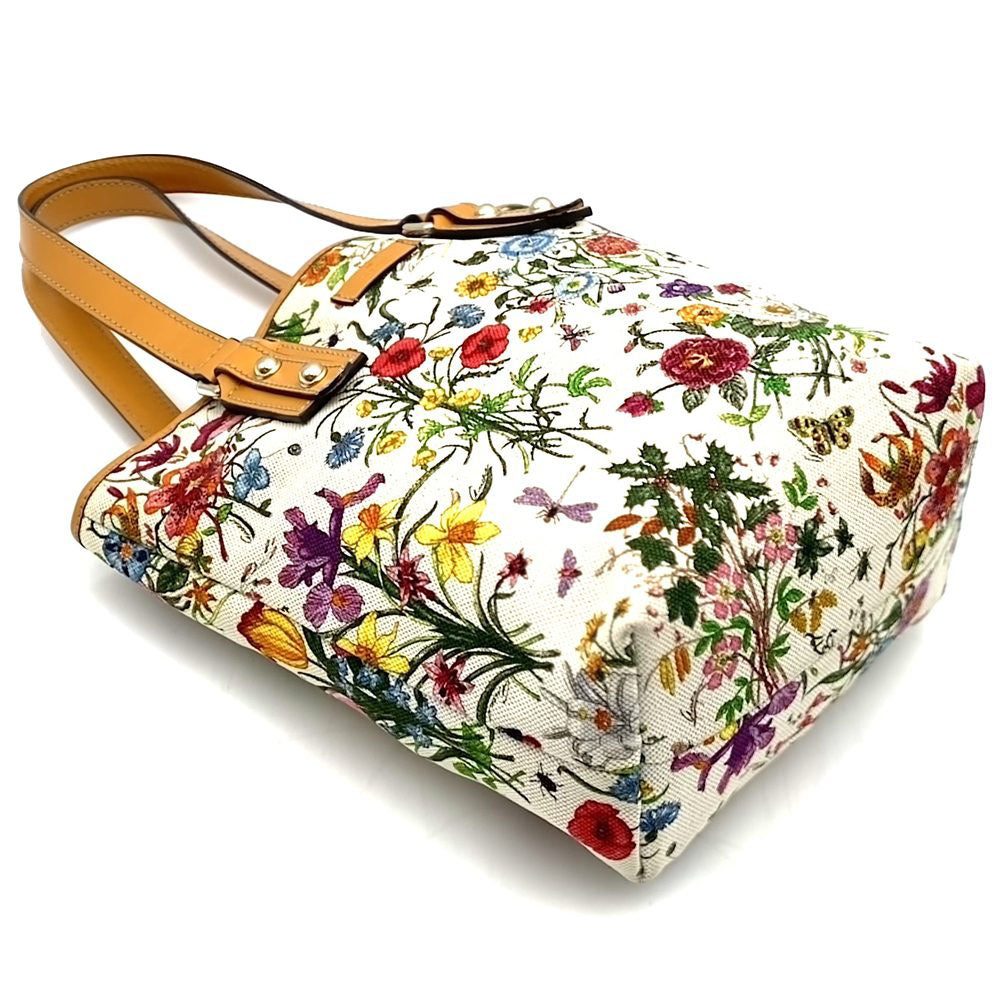 GUCCI グッチ 257250 フローラ トートバッグ ハンドバッグ フラワー キャンバス/レザー オレンジ ブラウン