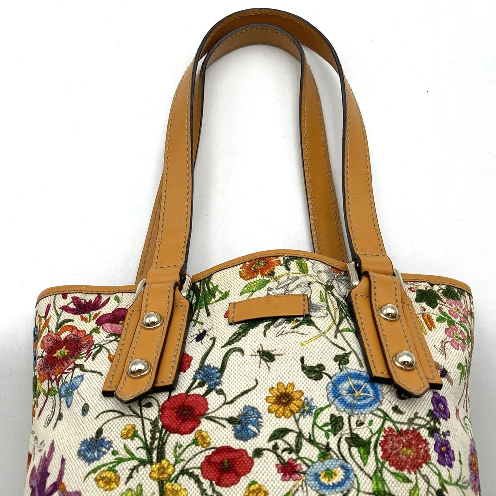 GUCCI グッチ 257250 フローラ トートバッグ ハンドバッグ フラワー キャンバス/レザー オレンジ ブラウン
