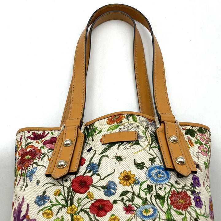 GUCCI グッチ 257250 フローラ トートバッグ ハンドバッグ フラワー キャンバス/レザー オレンジ ブラウン