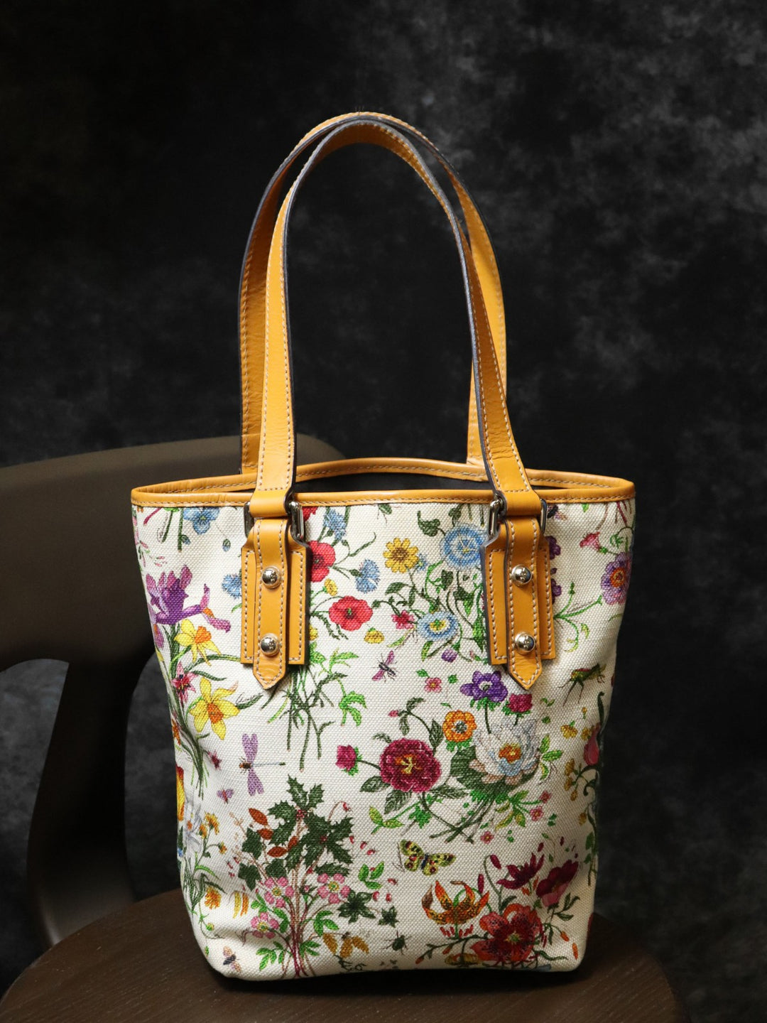 GUCCI グッチ 257250 フローラ トートバッグ ハンドバッグ フラワー キャンバス/レザー オレンジ ブラウン