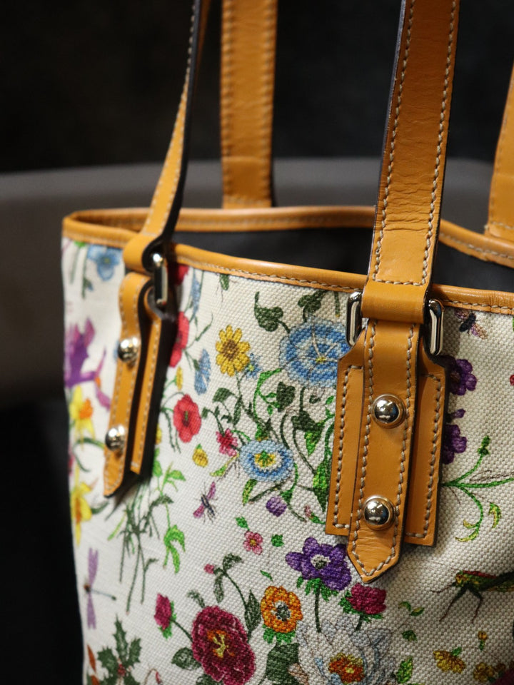 GUCCI グッチ 257250 フローラ トートバッグ ハンドバッグ フラワー キャンバス/レザー オレンジ ブラウン