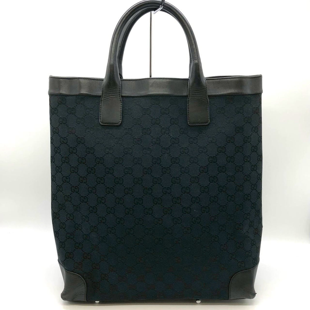 GUCCI グッチ 002・1121 GGキャンバス トートバッグ ハンドバッグ レザー 黒 ブラック