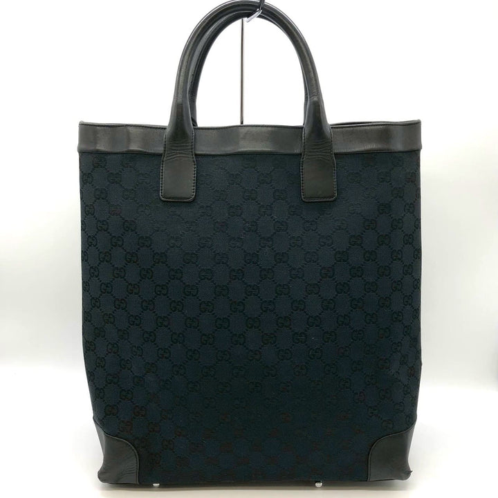 GUCCI グッチ 002・1121 GGキャンバス トートバッグ ハンドバッグ レザー 黒 ブラック