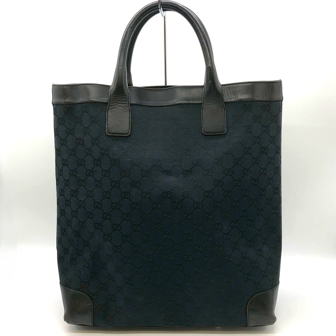 GUCCI グッチ 002・1121 GGキャンバス トートバッグ ハンドバッグ レザー 黒 ブラック