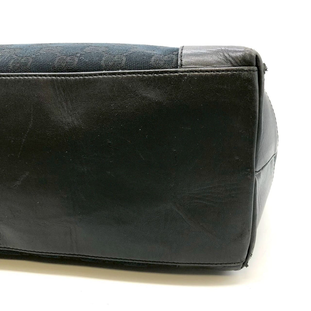 GUCCI グッチ 002・1121 GGキャンバス トートバッグ ハンドバッグ レザー 黒 ブラック