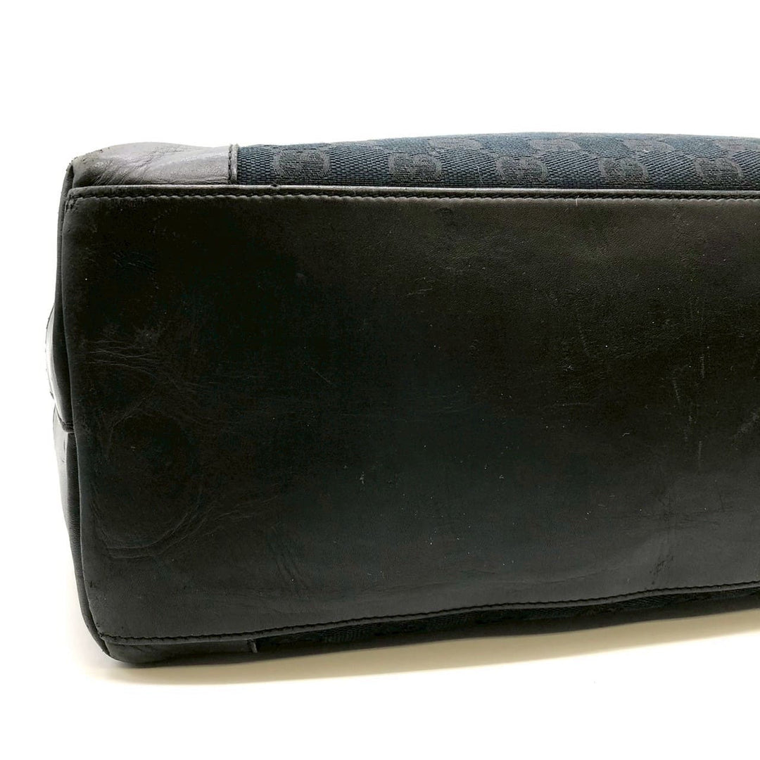 GUCCI グッチ 002・1121 GGキャンバス トートバッグ ハンドバッグ レザー 黒 ブラック