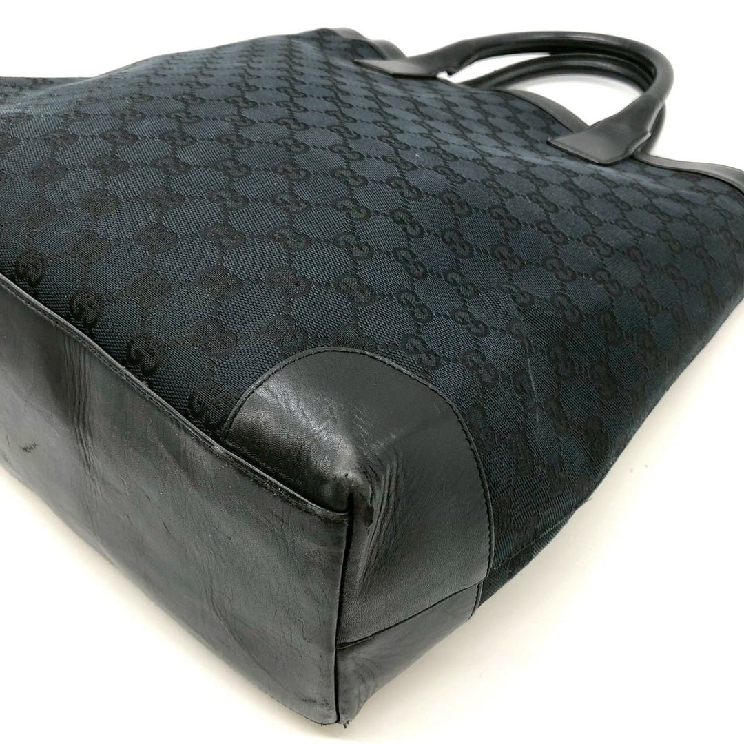 GUCCI グッチ 002・1121 GGキャンバス トートバッグ ハンドバッグ レザー 黒 ブラック
