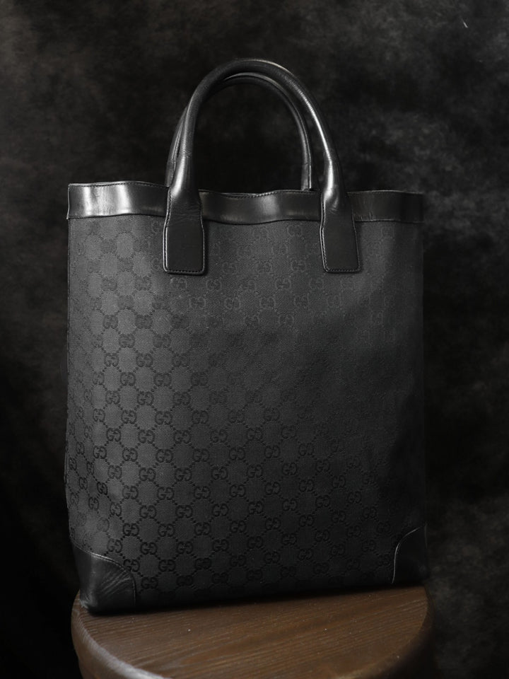 GUCCI グッチ 002・1121 GGキャンバス トートバッグ ハンドバッグ レザー 黒 ブラック