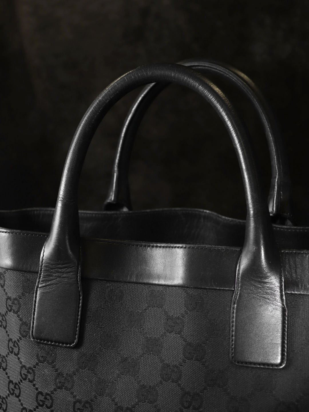 GUCCI グッチ 002・1121 GGキャンバス トートバッグ ハンドバッグ レザー 黒 ブラック