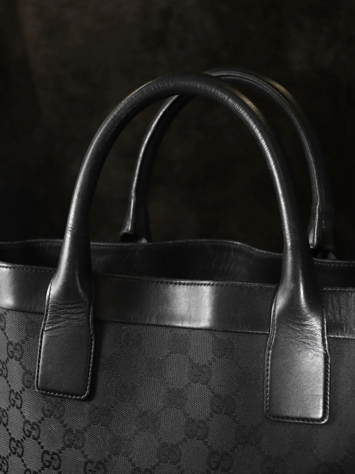 GUCCI グッチ 002・1121 GGキャンバス トートバッグ ハンドバッグ レザー 黒 ブラック