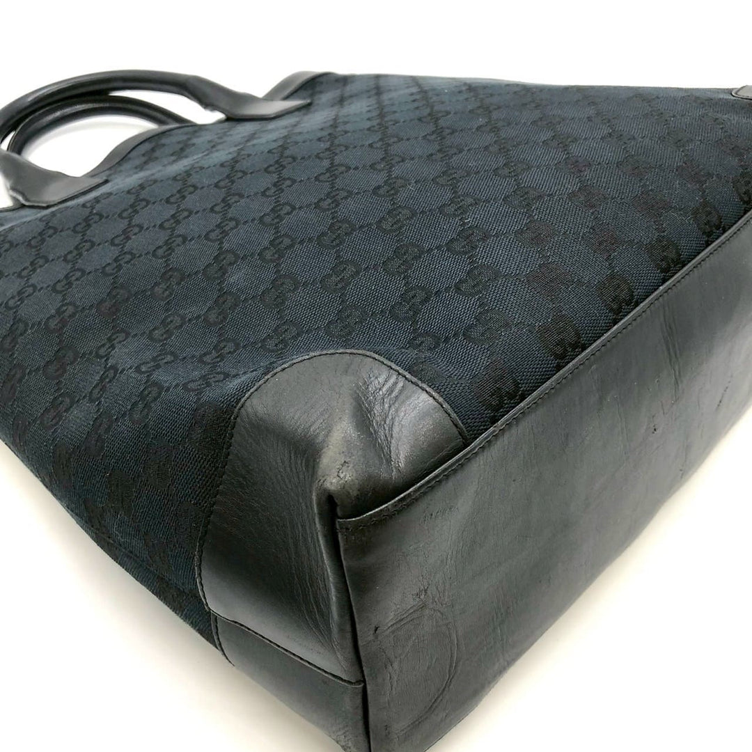 GUCCI グッチ 002・1121 GGキャンバス トートバッグ ハンドバッグ レザー 黒 ブラック