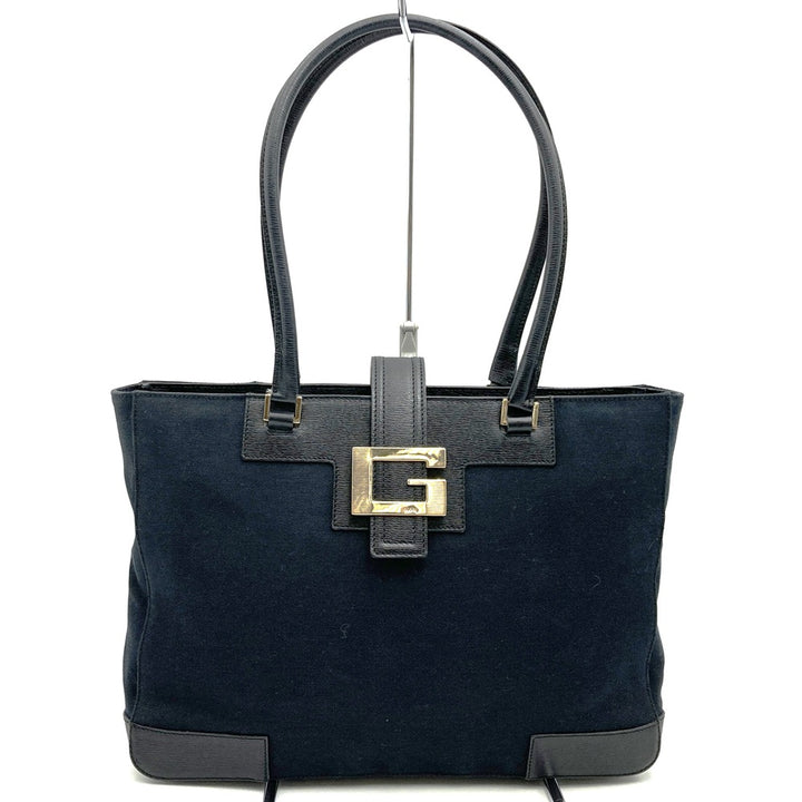 GUCCI グッチ 002 1109 Gロゴ トートバッグ キャンバス レザー ブラック