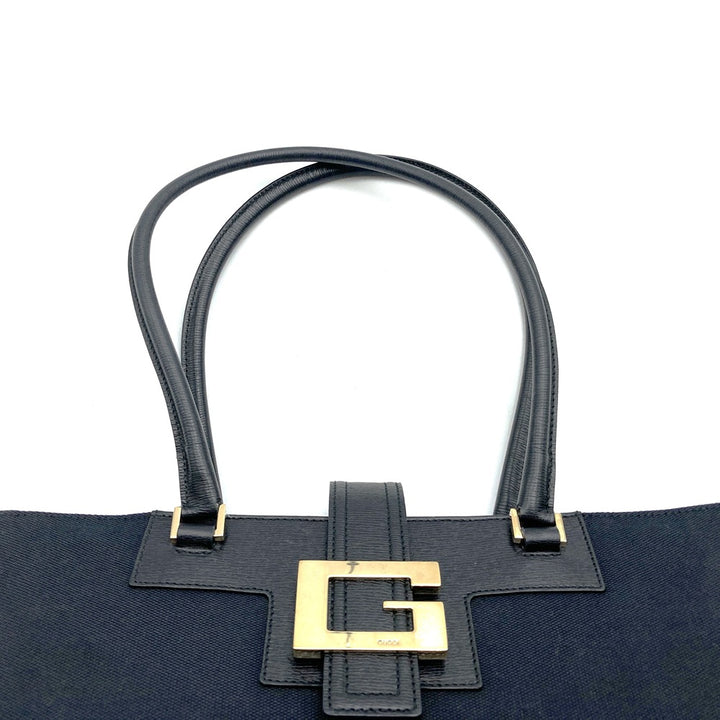 GUCCI グッチ 002 1109 Gロゴ トートバッグ キャンバス レザー ブラック