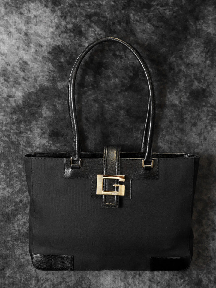 GUCCI グッチ 002 1109 Gロゴ トートバッグ キャンバス レザー ブラック