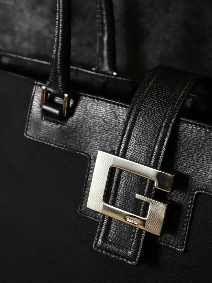 GUCCI グッチ 002 1109 Gロゴ トートバッグ キャンバス レザー ブラック
