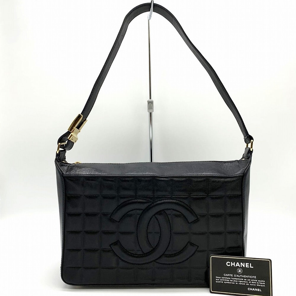 CHANEL シャネル チョコバー 薄型ショルダーバッグ ワンショルダー ココマーク ラムスキン ブラック 黒 ゴールド金具