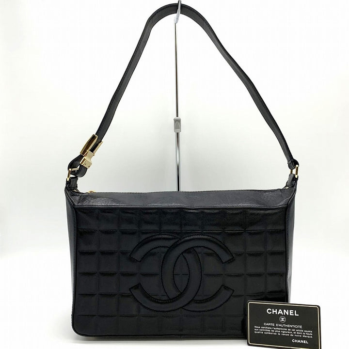 CHANEL シャネル チョコバー 薄型ショルダーバッグ ワンショルダー ココマーク ラムスキン ブラック 黒 ゴールド金具