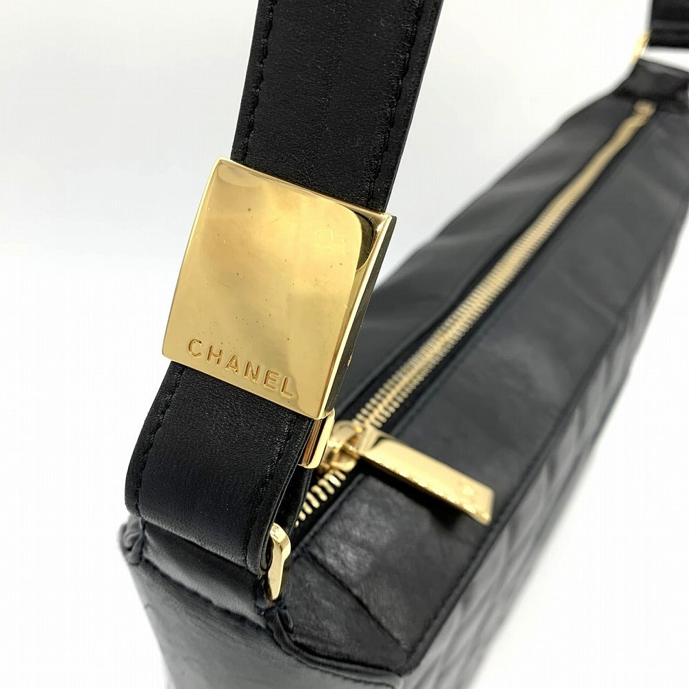 CHANEL シャネル チョコバー 薄型ショルダーバッグ ワンショルダー ココマーク ラムスキン ブラック 黒 ゴールド金具