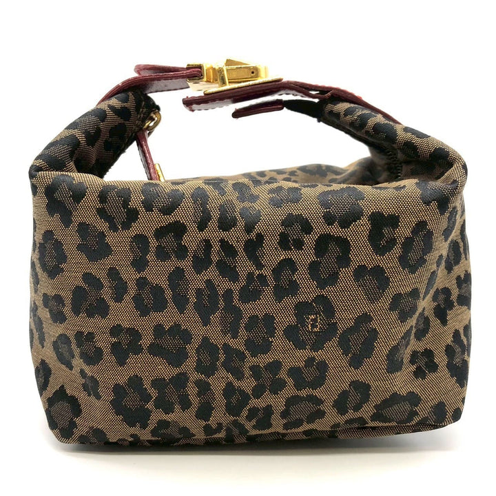 FENDI フェンディ ハンドバッグ ポーチ レオパード ヒョウ柄 ナイロン キャンバス レザー ベージュ マルチカラー ヴィンテージ