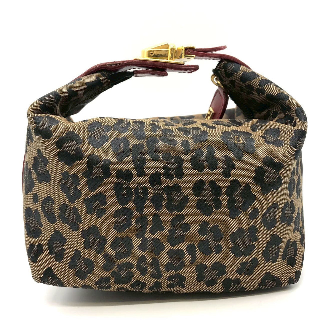 FENDI フェンディ ハンドバッグ ポーチ レオパード ヒョウ柄 ナイロン キャンバス レザー ベージュ マルチカラー ヴィンテージ