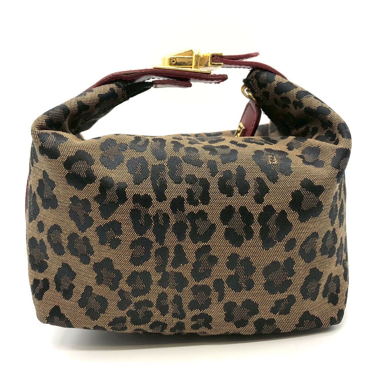 FENDI フェンディ ハンドバッグ ポーチ レオパード ヒョウ柄 ナイロン キャンバス レザー ベージュ マルチカラー ヴィンテージ