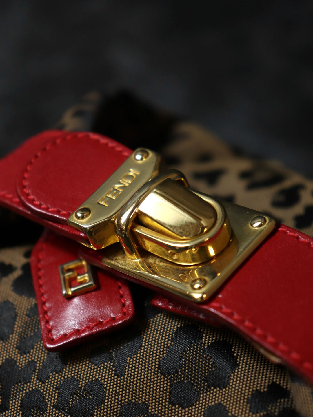 FENDI フェンディ ハンドバッグ ポーチ レオパード ヒョウ柄 ナイロン キャンバス レザー ベージュ マルチカラー ヴィンテージ