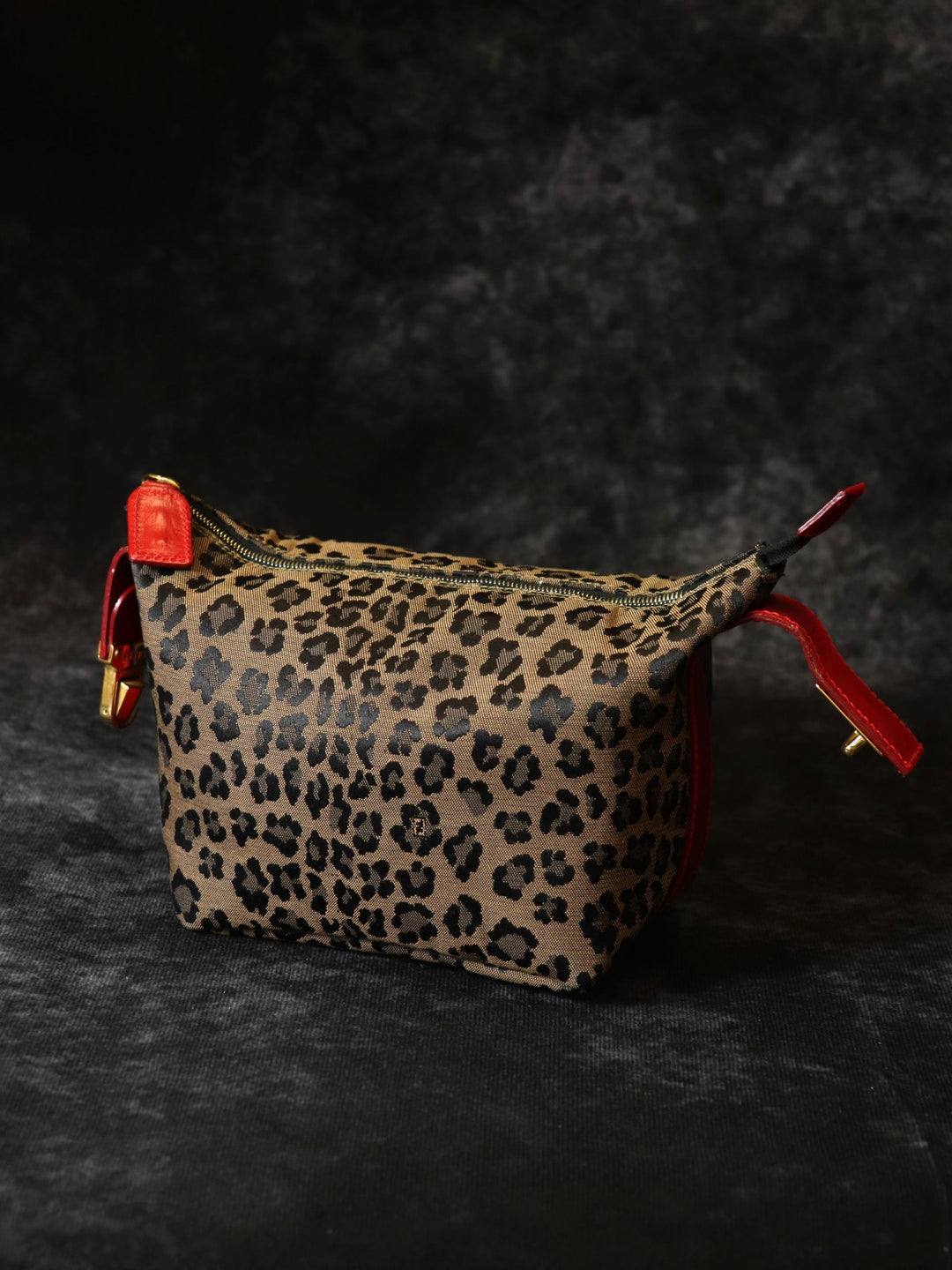 FENDI フェンディ ハンドバッグ ポーチ レオパード ヒョウ柄 ナイロン キャンバス レザー ベージュ マルチカラー ヴィンテージ