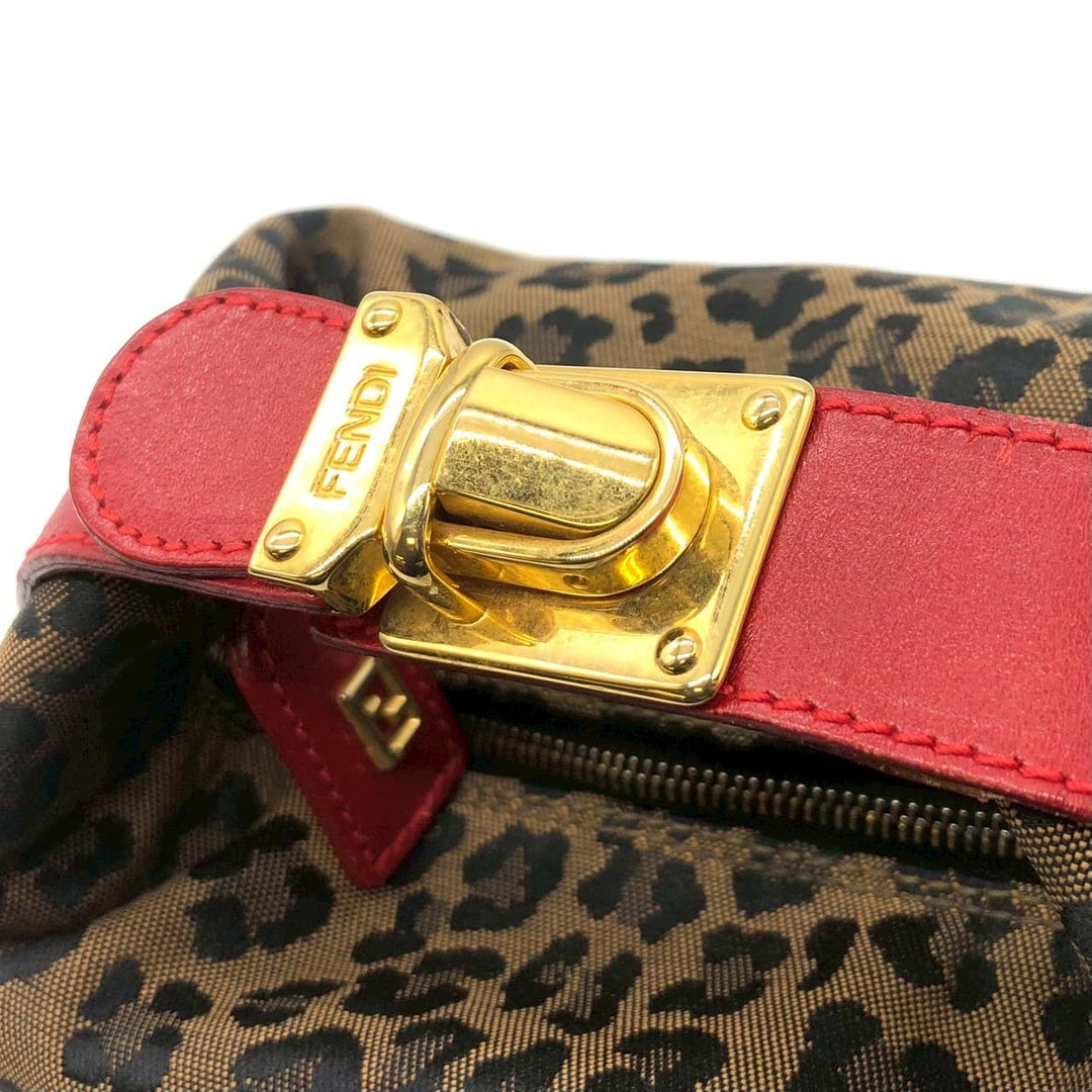 FENDI フェンディ ハンドバッグ ポーチ レオパード ヒョウ柄 ナイロン キャンバス レザー ベージュ マルチカラー ヴィンテージ