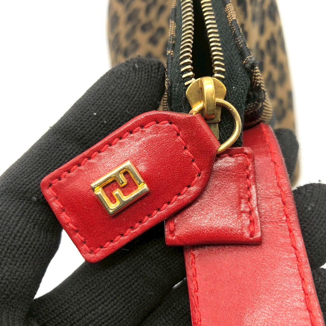 FENDI フェンディ ハンドバッグ ポーチ レオパード ヒョウ柄 ナイロン キャンバス レザー ベージュ マルチカラー ヴィンテージ