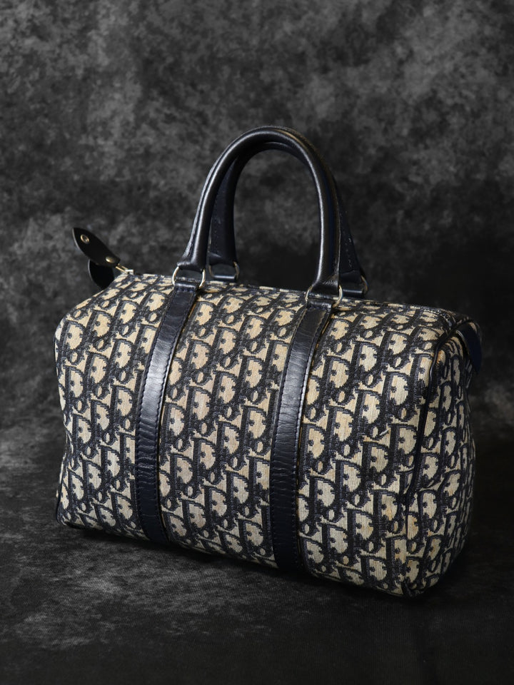 Dior ディオール トロッター ボストンバッグ キャンバス レザー ネイビー オールド ヴィンテージ