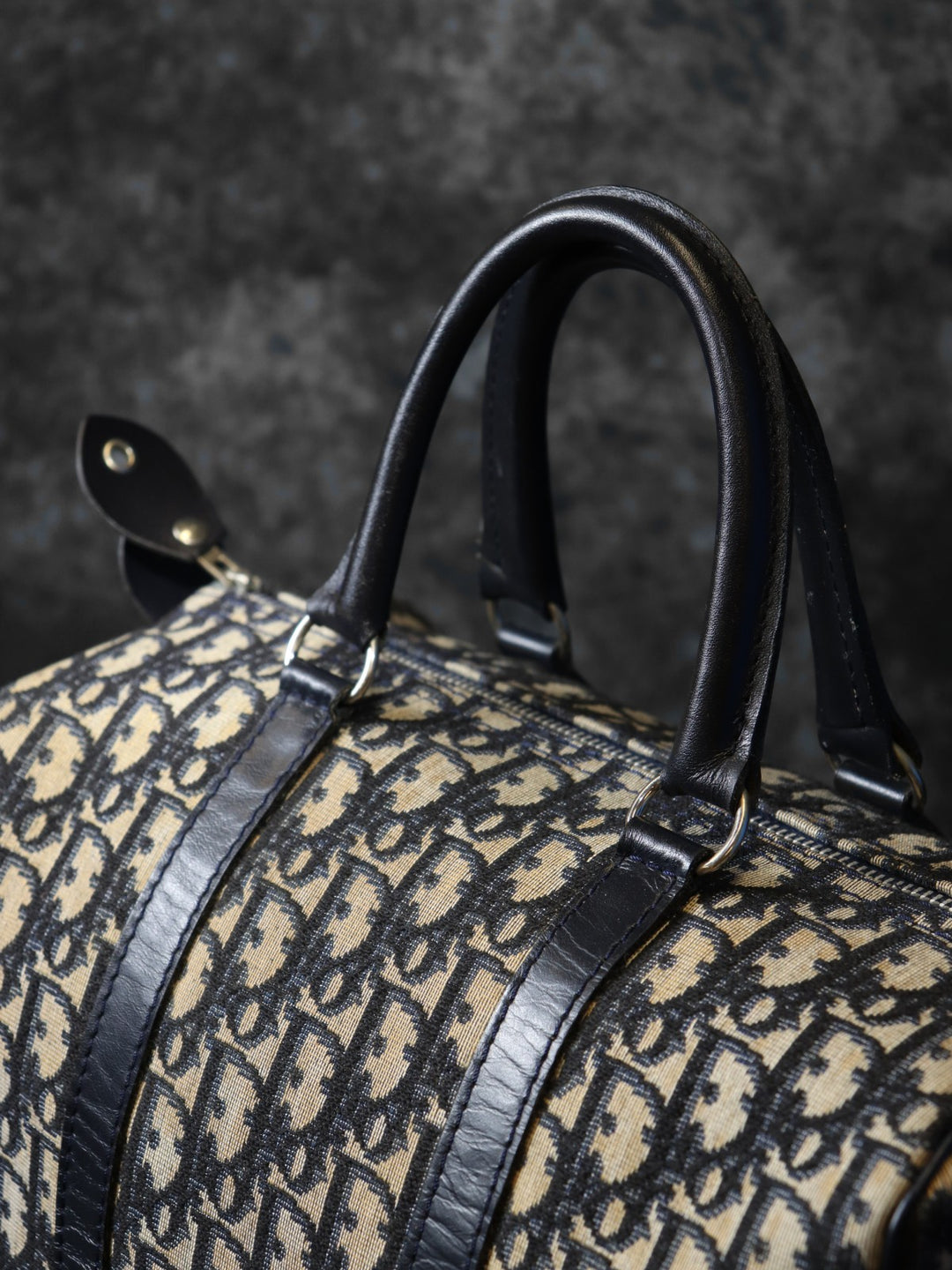 Dior ディオール トロッター ボストンバッグ キャンバス レザー ネイビー オールド ヴィンテージ