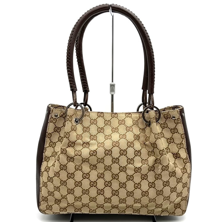 GUCCI グッチ 115007 トートバッグ ハンドバッグ GGキャンバス レザー ブラウン ヴィンテージ