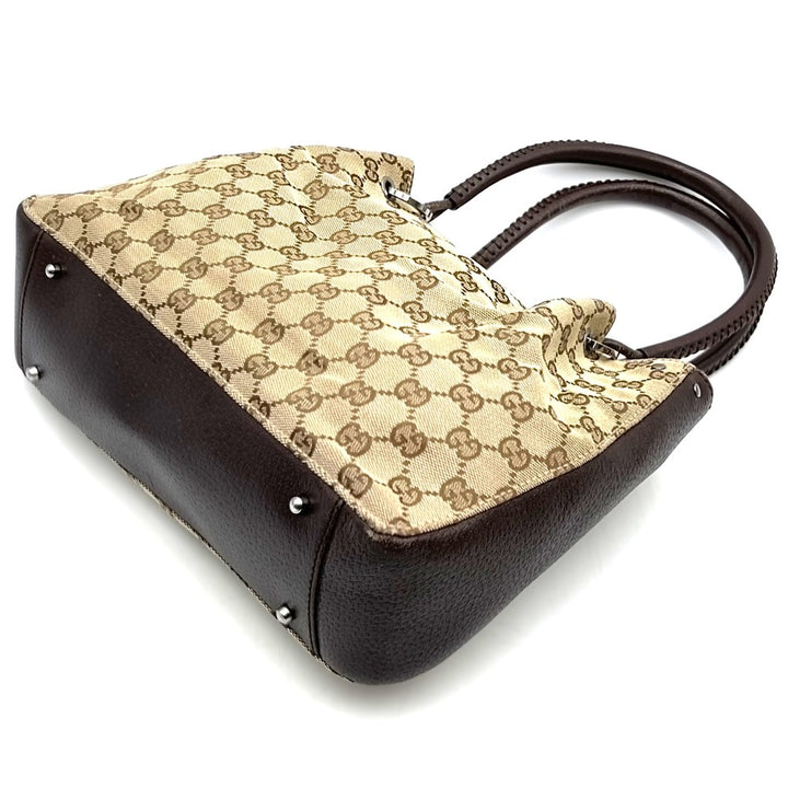 GUCCI グッチ 115007 トートバッグ ハンドバッグ GGキャンバス レザー ブラウン ヴィンテージ