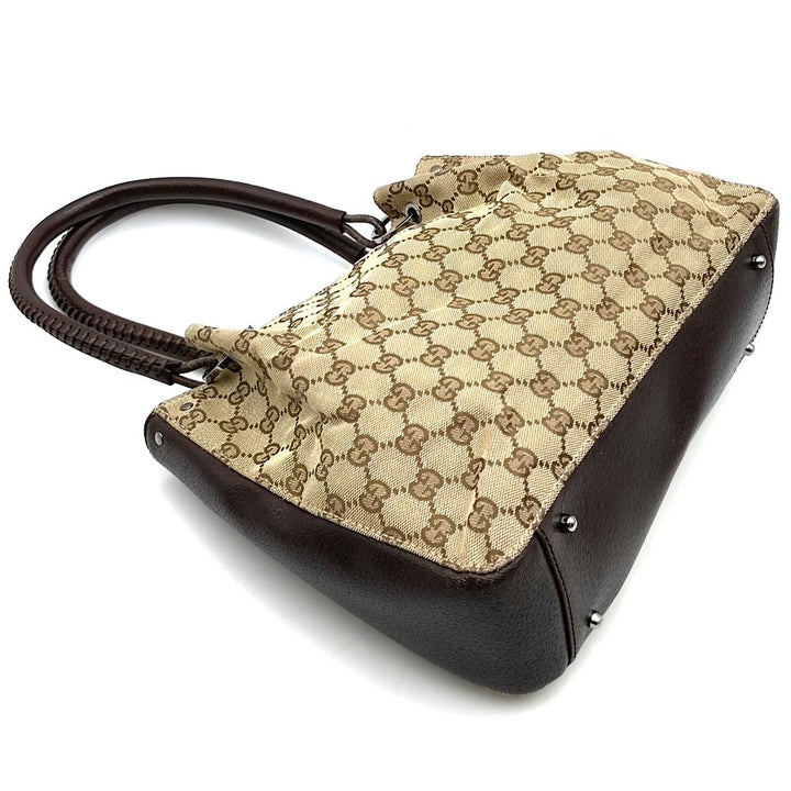 GUCCI グッチ 115007 トートバッグ ハンドバッグ GGキャンバス レザー ブラウン ヴィンテージ