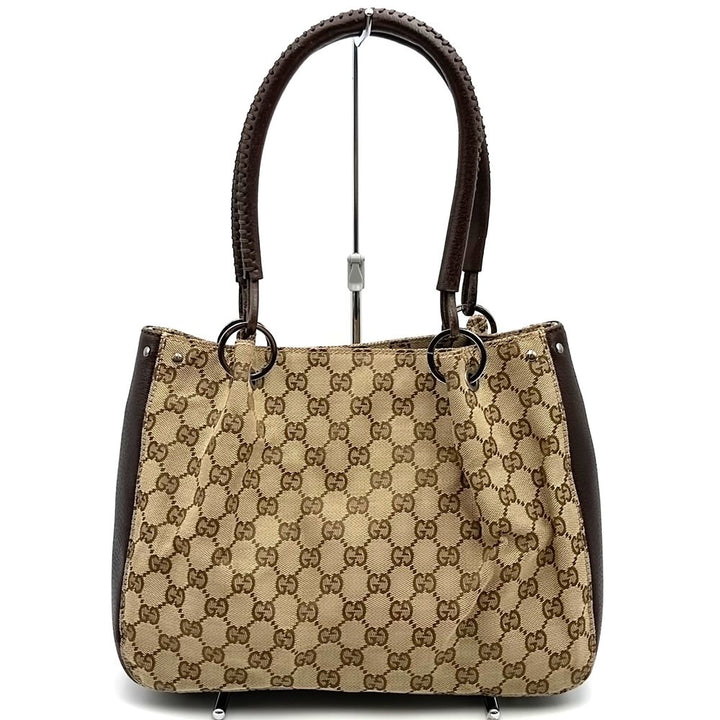 GUCCI グッチ 115007 トートバッグ ハンドバッグ GGキャンバス レザー ブラウン ヴィンテージ