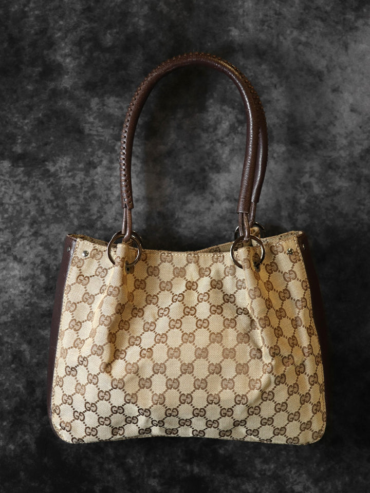 GUCCI グッチ 115007 トートバッグ ハンドバッグ GGキャンバス レザー ブラウン ヴィンテージ