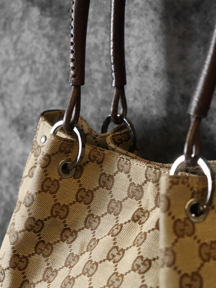 GUCCI グッチ 115007 トートバッグ ハンドバッグ GGキャンバス レザー ブラウン ヴィンテージ