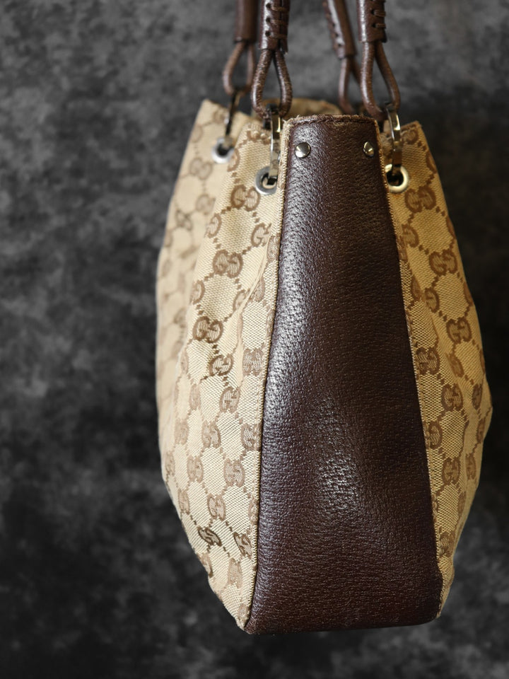 GUCCI グッチ 115007 トートバッグ ハンドバッグ GGキャンバス レザー ブラウン ヴィンテージ