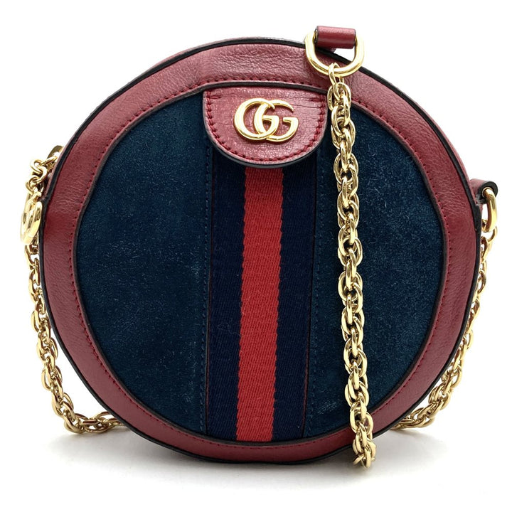 GUCCI グッチ GGマーモント シェリーライン ミニラウンド オフィディア 550618 ショルダーバッグ スウェード/レザー レッド ネイビー