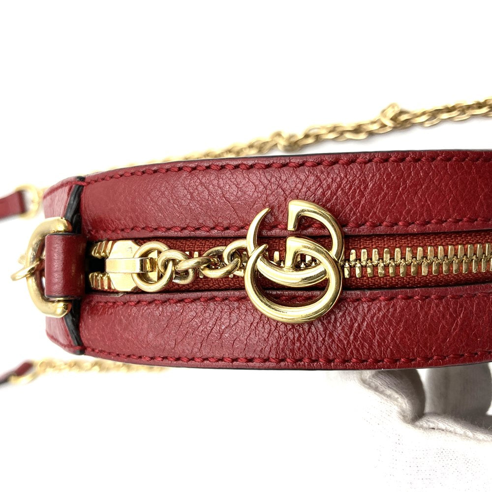 GUCCI グッチ GGマーモント シェリーライン ミニラウンド オフィディア 550618 ショルダーバッグ スウェード/レザー レッド ネイビー