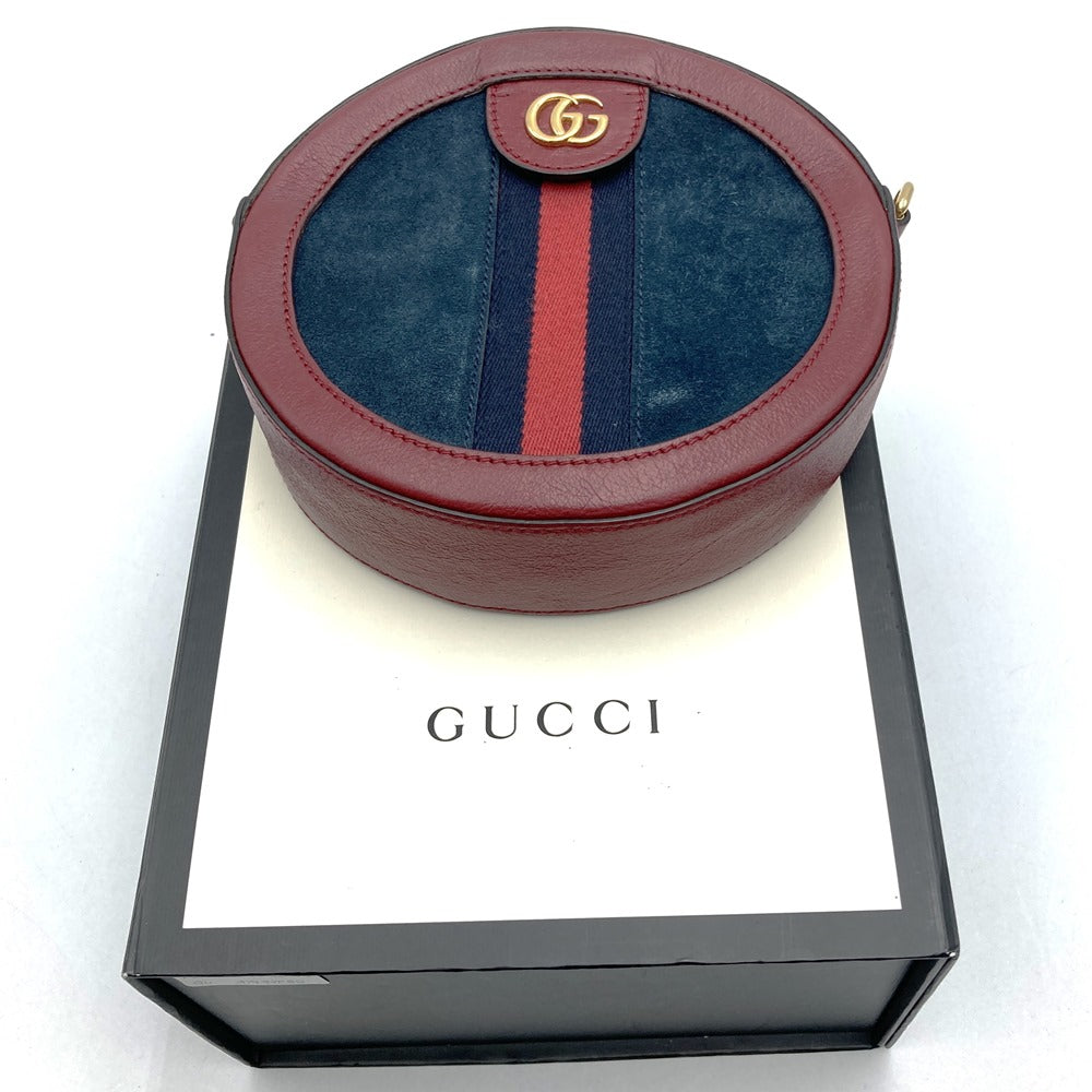 GUCCI グッチ GGマーモント シェリーライン ミニラウンド オフィディア 550618 ショルダーバッグ スウェード/レザー レッド ネイビー