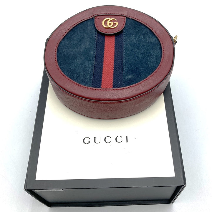 GUCCI グッチ GGマーモント シェリーライン ミニラウンド オフィディア 550618 ショルダーバッグ スウェード/レザー レッド ネイビー