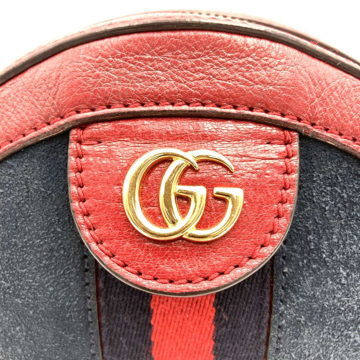 GUCCI グッチ GGマーモント シェリーライン ミニラウンド オフィディア 550618 ショルダーバッグ スウェード/レザー レッド ネイビー