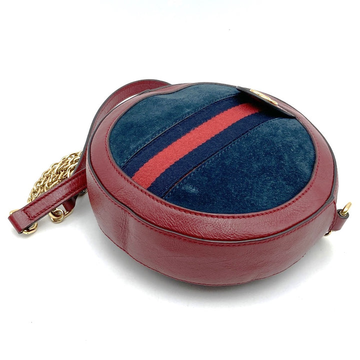 GUCCI グッチ GGマーモント シェリーライン ミニラウンド オフィディア 550618 ショルダーバッグ スウェード/レザー レッド ネイビー