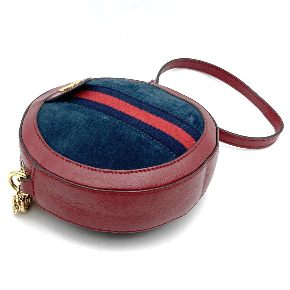 GUCCI グッチ GGマーモント シェリーライン ミニラウンド オフィディア 550618 ショルダーバッグ スウェード/レザー レッド ネイビー