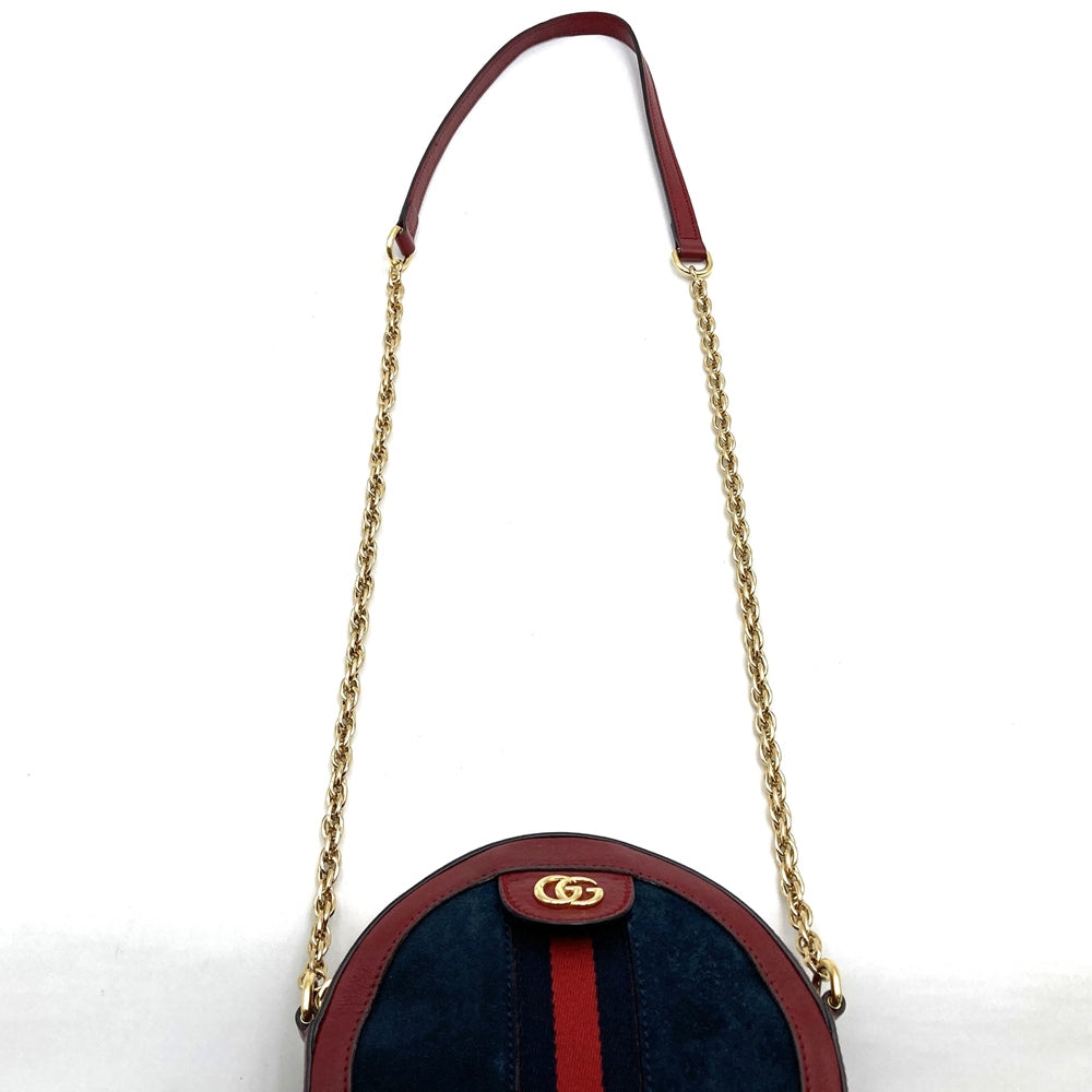GUCCI グッチ GGマーモント シェリーライン ミニラウンド オフィディア 550618 ショルダーバッグ スウェード/レザー レッド ネイビー