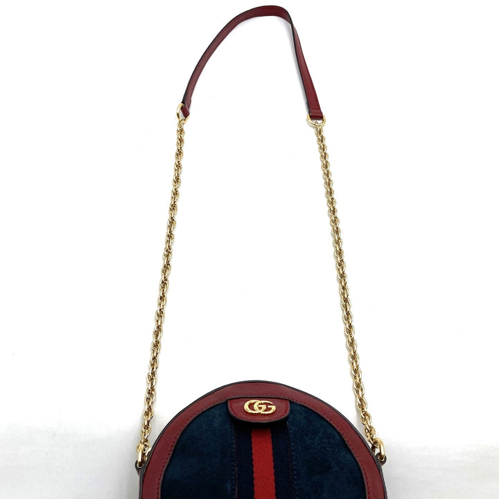 GUCCI グッチ GGマーモント シェリーライン ミニラウンド オフィディア 550618 ショルダーバッグ スウェード/レザー レッド ネイビー