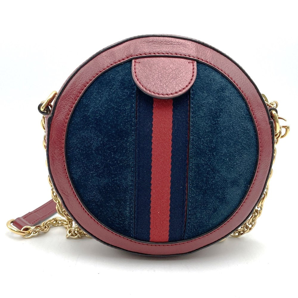 GUCCI グッチ GGマーモント シェリーライン ミニラウンド オフィディア 550618 ショルダーバッグ スウェード/レザー レッド ネイビー