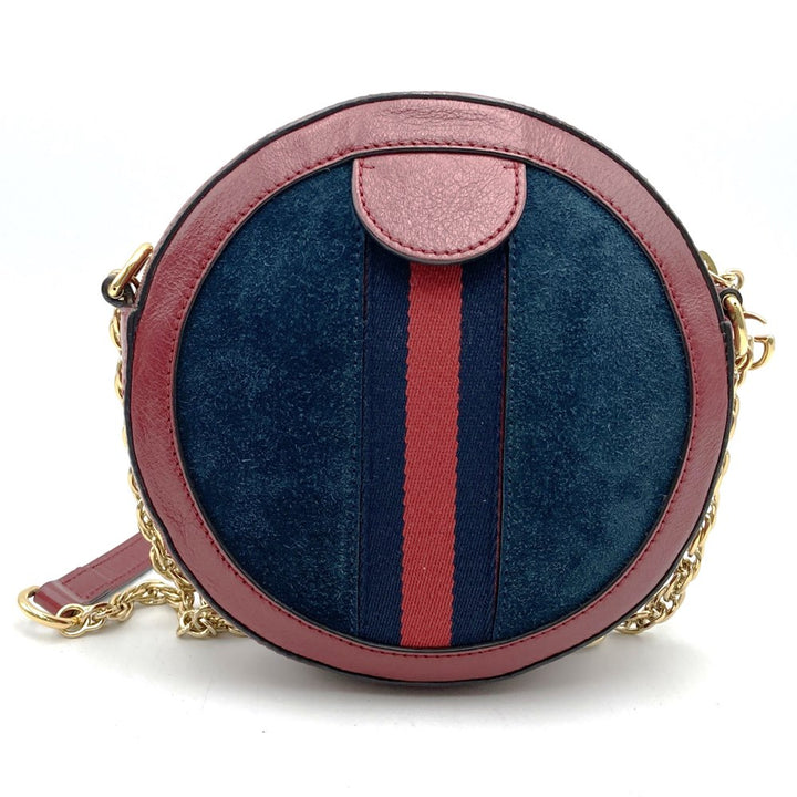 GUCCI グッチ GGマーモント シェリーライン ミニラウンド オフィディア 550618 ショルダーバッグ スウェード/レザー レッド ネイビー