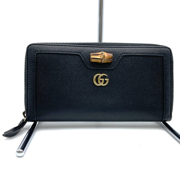 GUCCI グッチ 658634 長財布 バンブー ダブルG ラウンドジップ レザー ブラック 長財布